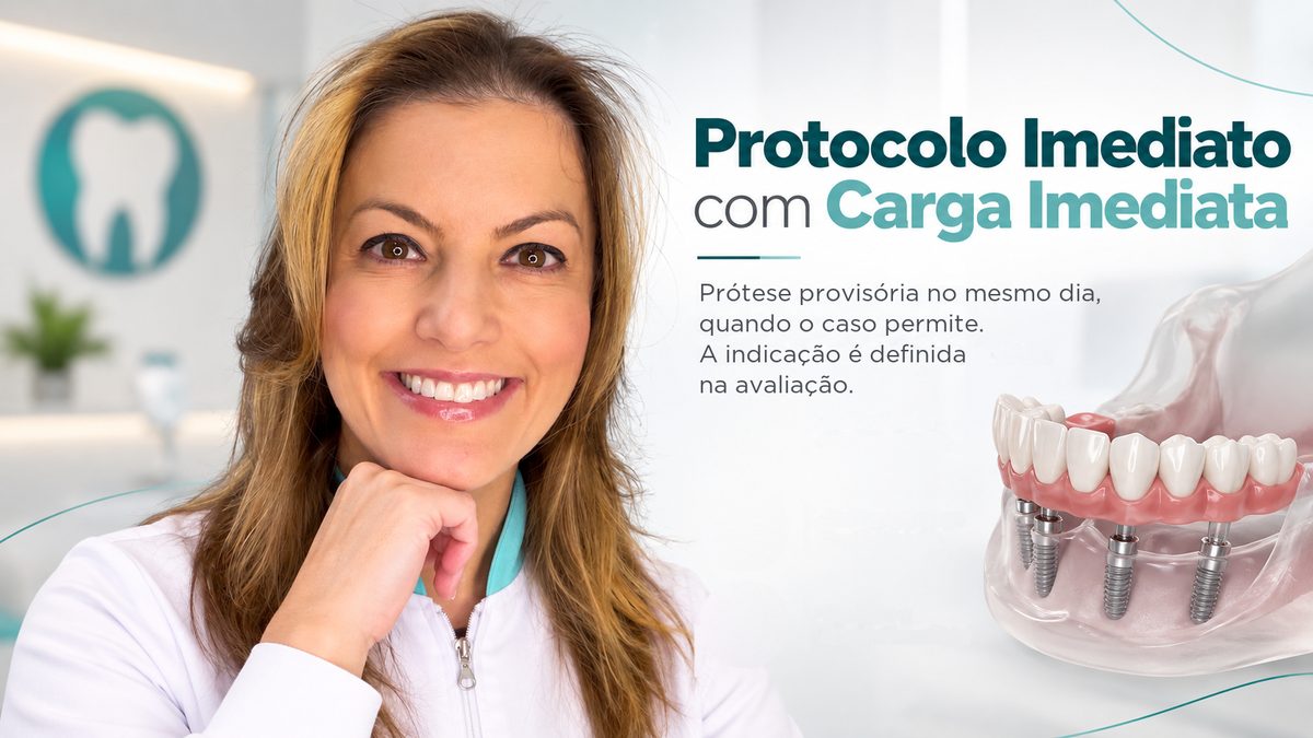 Dra. Wilsielen Sanches Luz, da Odonto Luz, em arte sobre carga imediata, com modelo de prótese sobre implantes